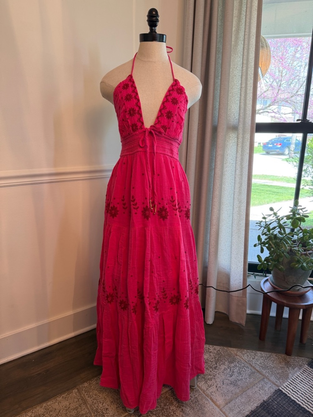Free People Real Love Halter Maxi Dress with Floral Embroidery - NWT Size S - Picture 6 of 10